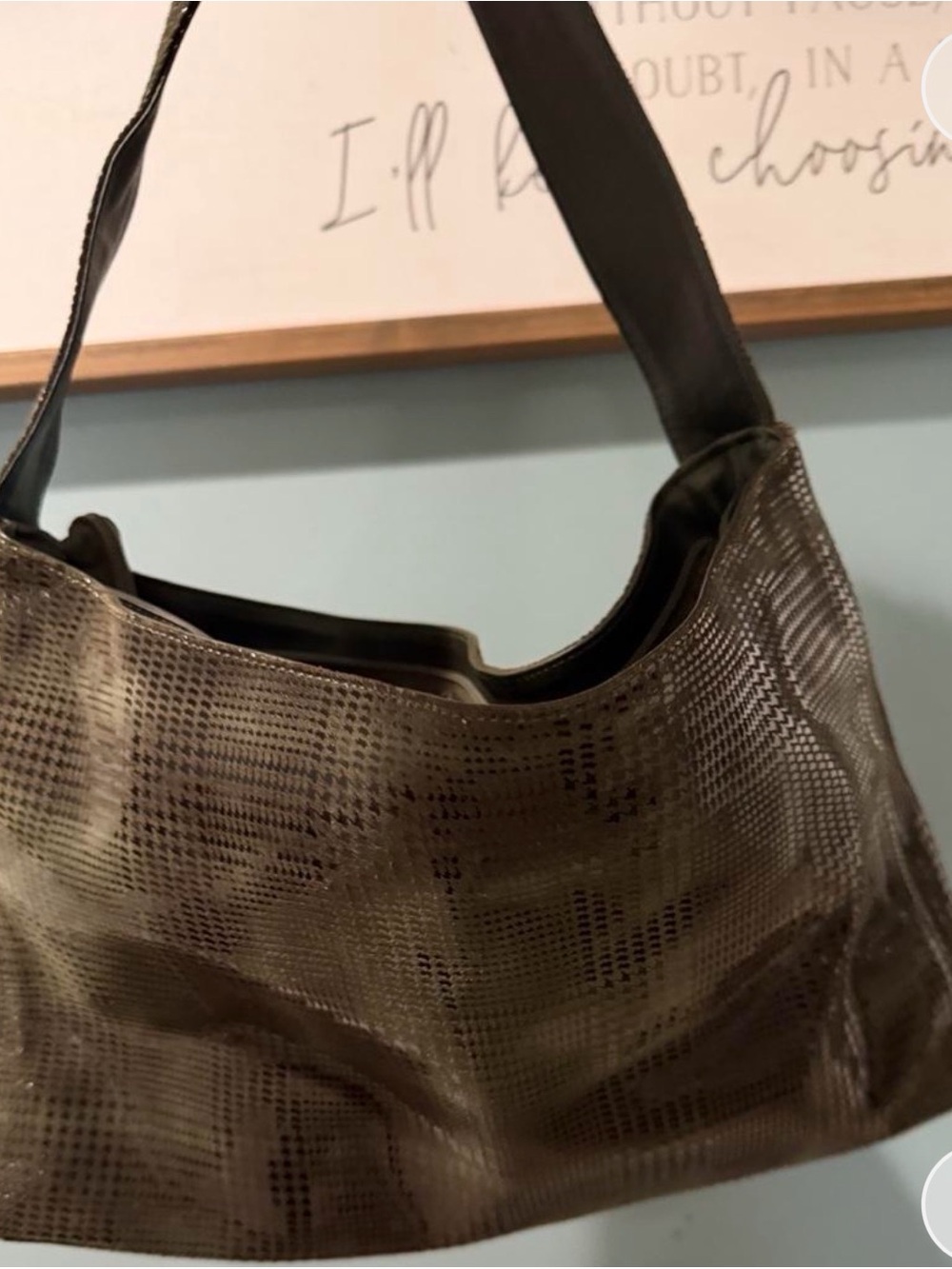 Textured Olive Shoulder Bag with Wide Strap